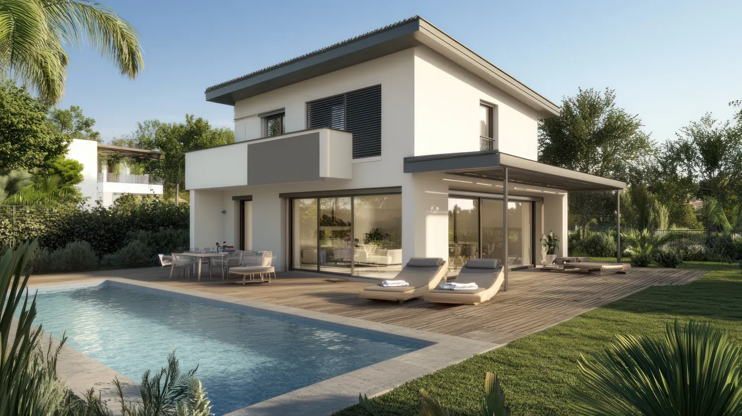Vivienda moderna con patio y piscina usada como imagen ilustrativa