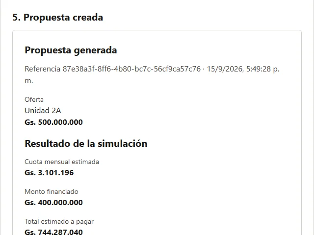 Captura real de Quick-Quote con datos sintéticos; no es una propuesta de Minerva
